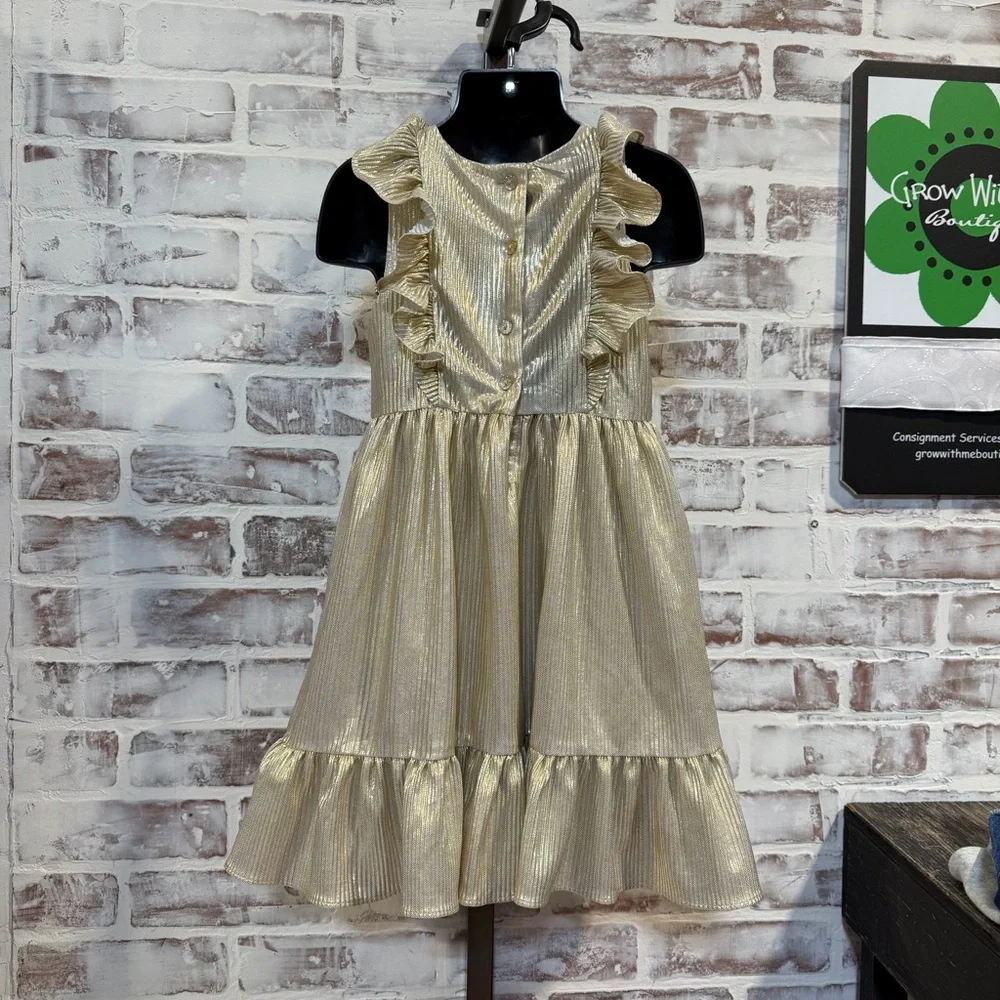 Tahari Metallic Gold Dress kids size 5 - Picture 5 of 6
